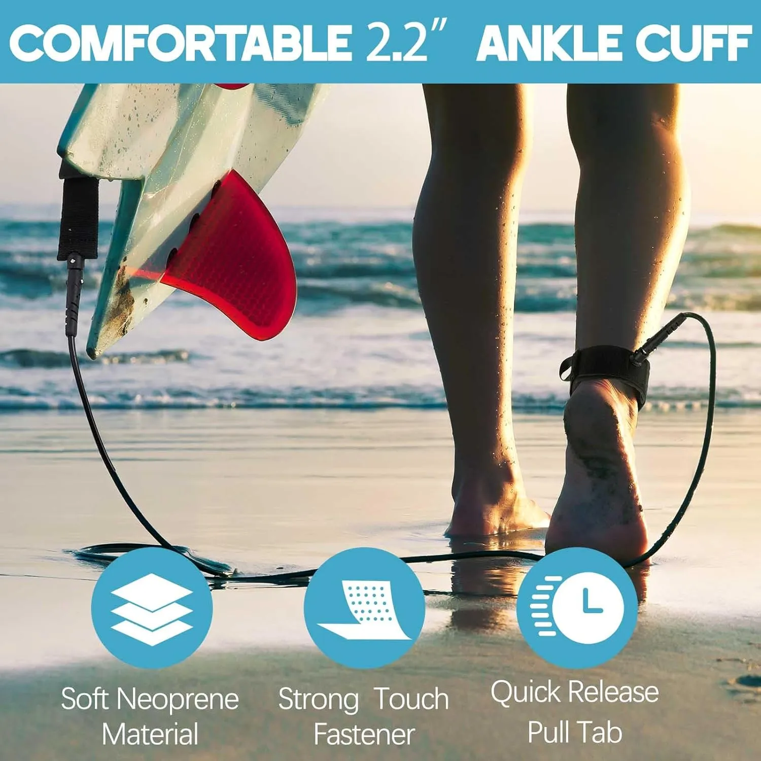 2 Pcs Surf Leash 6/7/8 ft Straight Surf Board Leashes 6/7mm Surfboard Leash Legrope Wrist Strap for Paddleboard, Shortboard, Longboard, Surfboards