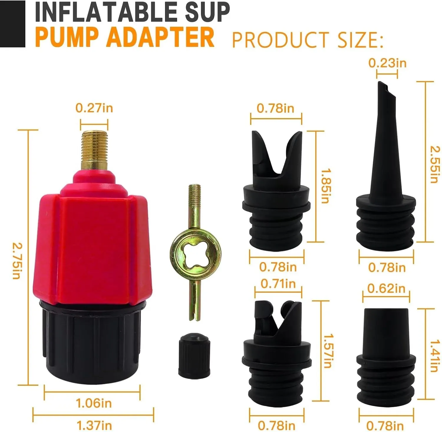 2024 NEW 4 in 1 inflatable Pump Air Valve Converter Adapter with 4 Air Valve Nozzles for Inflatable Boat, Stand Up Paddle Board, Inflatable Bed - Red