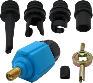 4 in 1 inflatable Pump Air Valve Converter Adapter with 4 Air Valve Nozzles for Inflatable Boat, Stand Up Paddle Board, Inflatable Bed - Blue