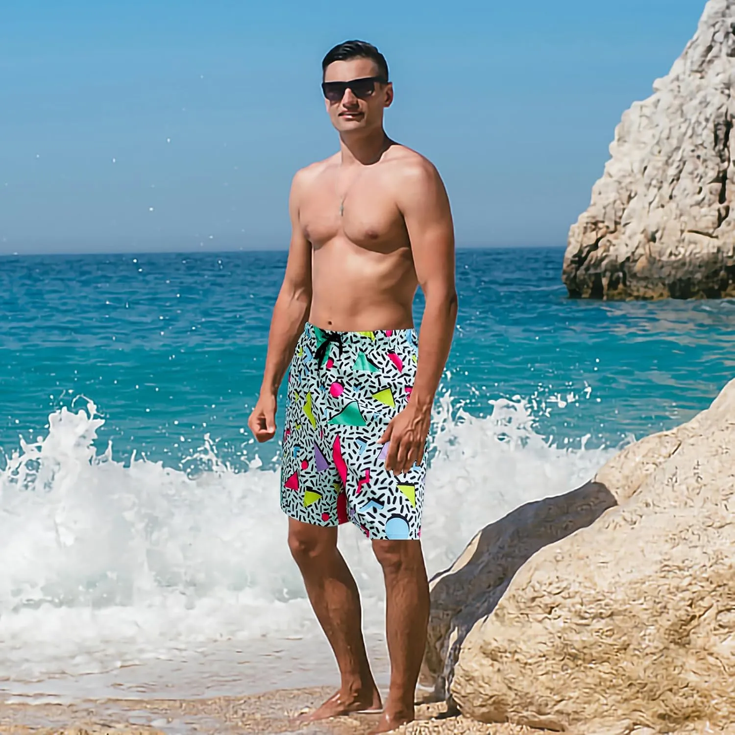 80s Bilayer for Men 90s Swim Shorts 80s Summer Party Hawaiian Beach Disco Shorts