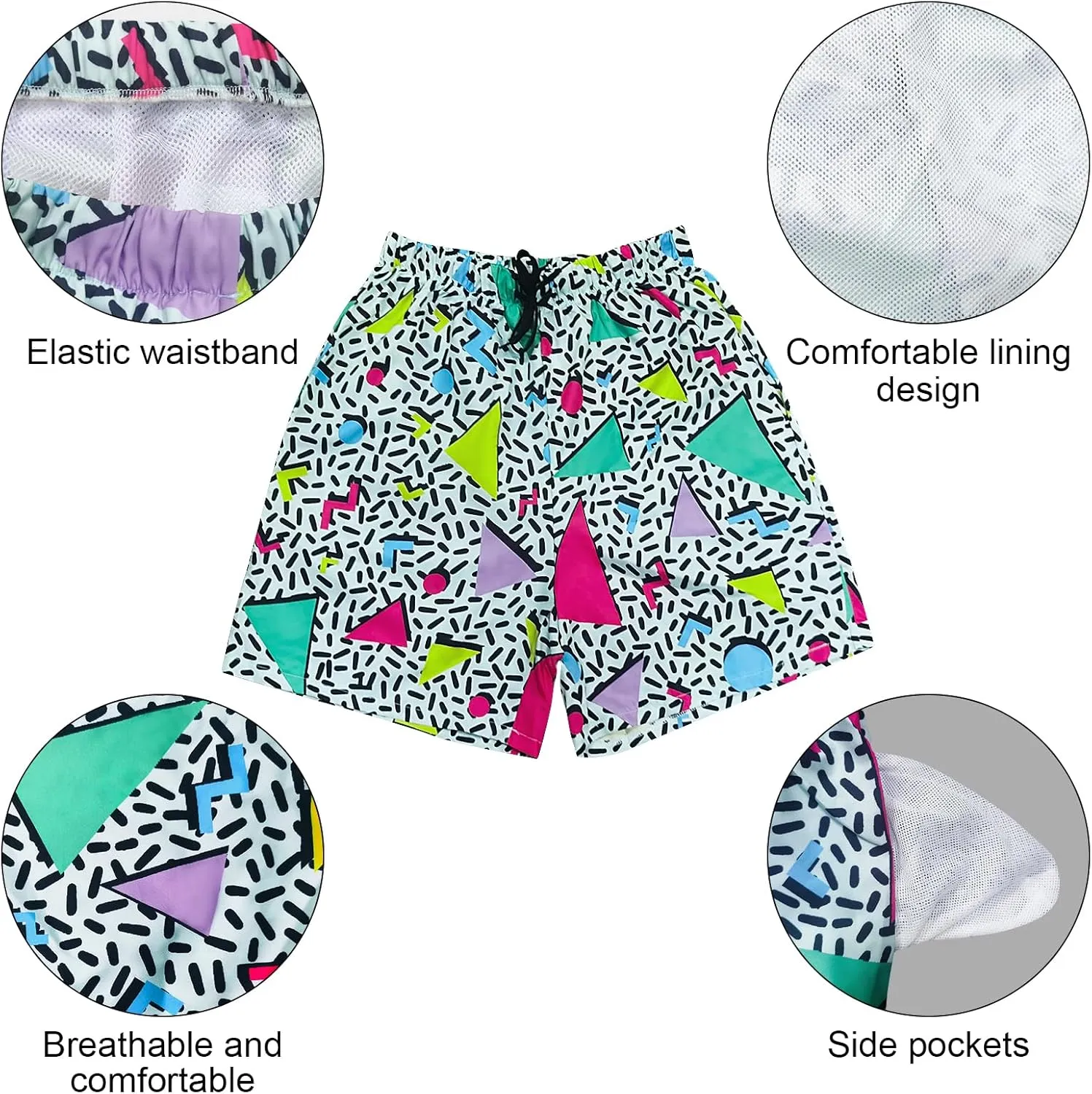 80s Bilayer for Men 90s Swim Shorts 80s Summer Party Hawaiian Beach Disco Shorts