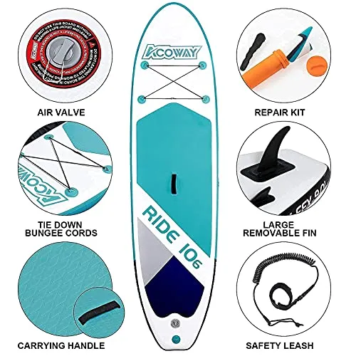 ACOWAY Inflatable Stand Up Paddle Board, 10'6 ×32"×6" - Paddle Boards for Adults & Youth, SUP Paddleboard Accessories with Backpack & Hand Pump - Bottom Fin Paddling Surf Control, Non-Slip Deck
