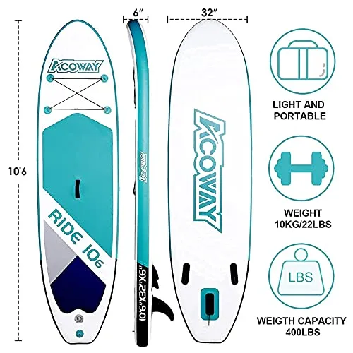 ACOWAY Inflatable Stand Up Paddle Board, 10'6 ×32"×6" - Paddle Boards for Adults & Youth, SUP Paddleboard Accessories with Backpack & Hand Pump - Bottom Fin Paddling Surf Control, Non-Slip Deck