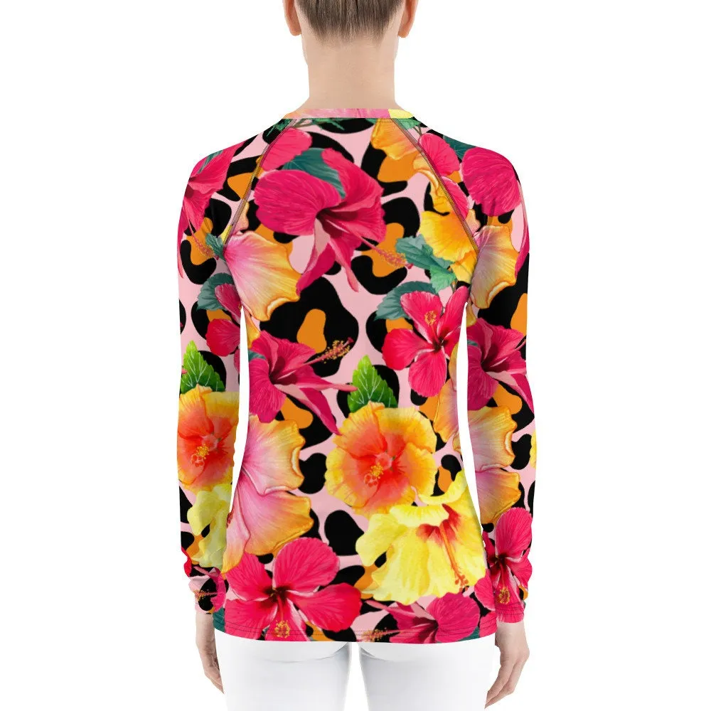 Animal Print Island Flowers Women's Rash Guard