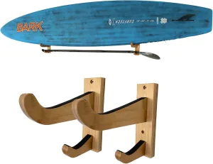 Bamboo Paddleboard SUP Wall Mount | Indoor Storage Rack for Paddle Board Longboard or Surfboard with Lower Bracket for Paddle or Bags