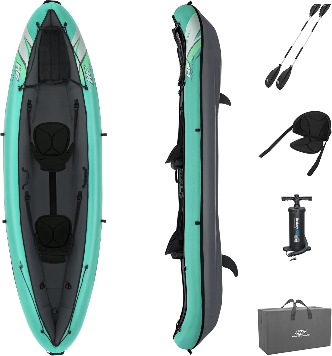 Bestway Hydro Force Inflatable Kayak Set | Includes Seat, Paddle, Hand Pump, Storage Carry Bag | Great for Adults, Kids and Families