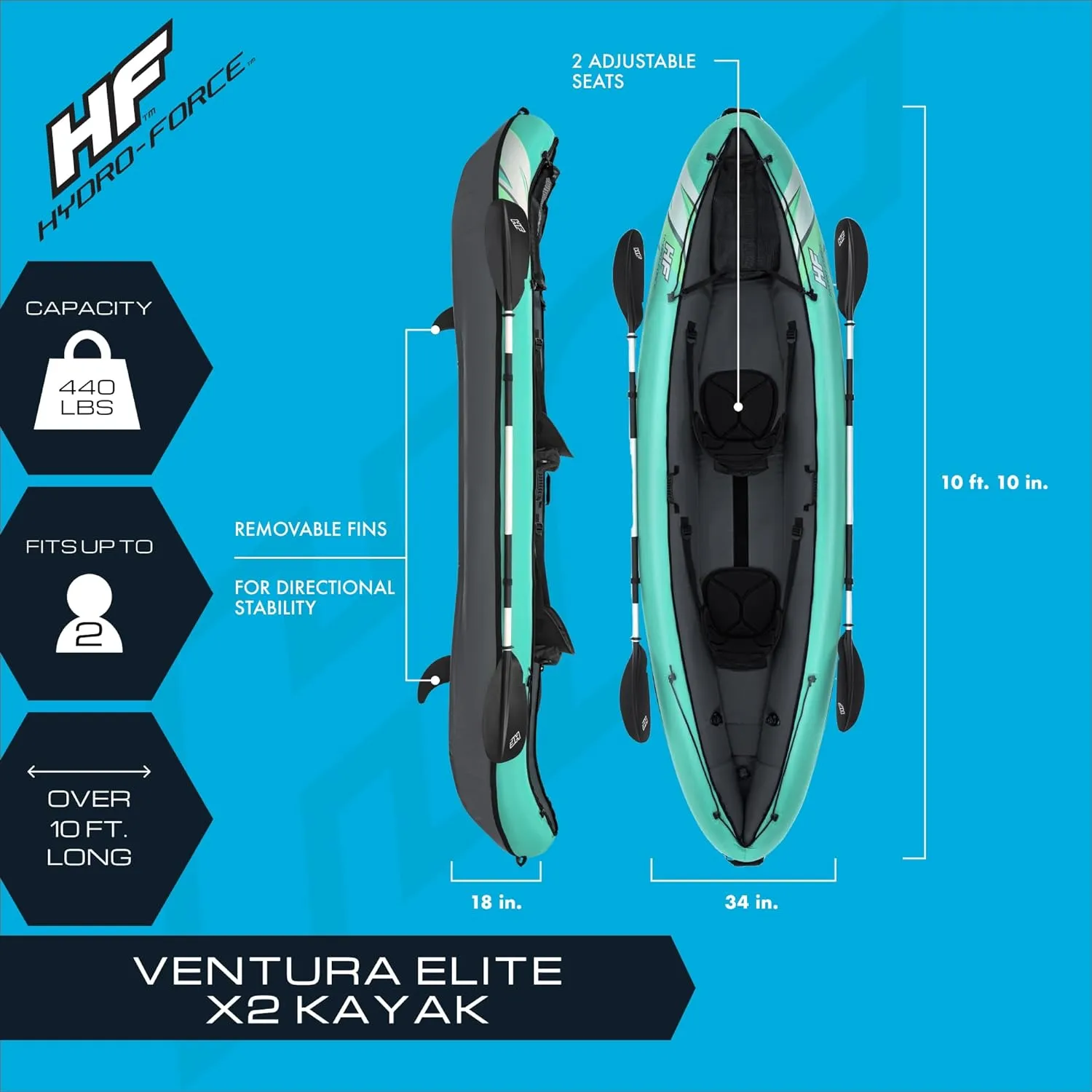 Bestway Hydro Force Inflatable Kayak Set | Includes Seat, Paddle, Hand Pump, Storage Carry Bag | Great for Adults, Kids and Families
