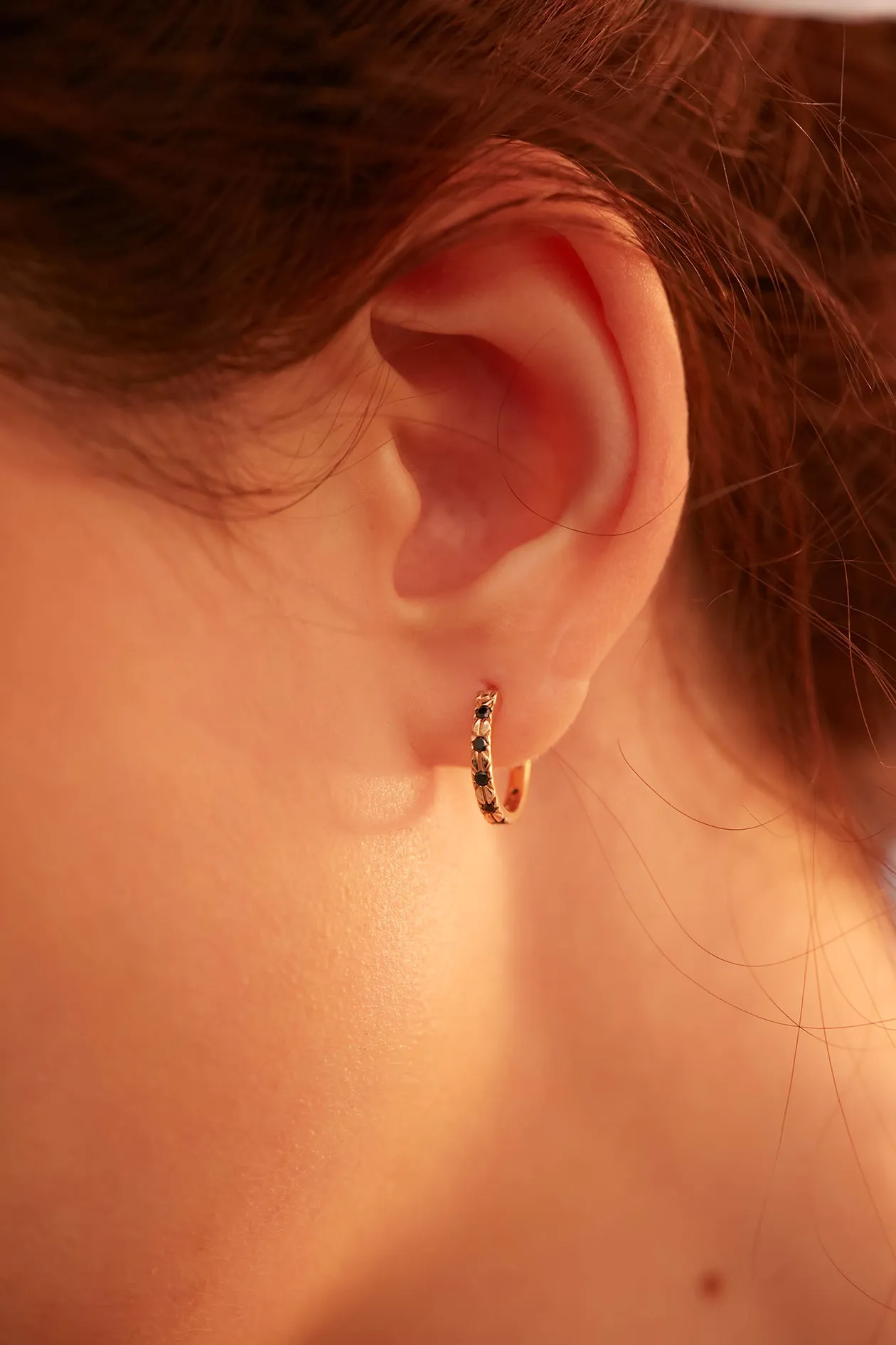 Black Spinel Gold Huggie Earrings - Celestial