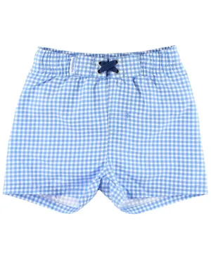 Boys Cornflower Blue Gingham Swim Trunks