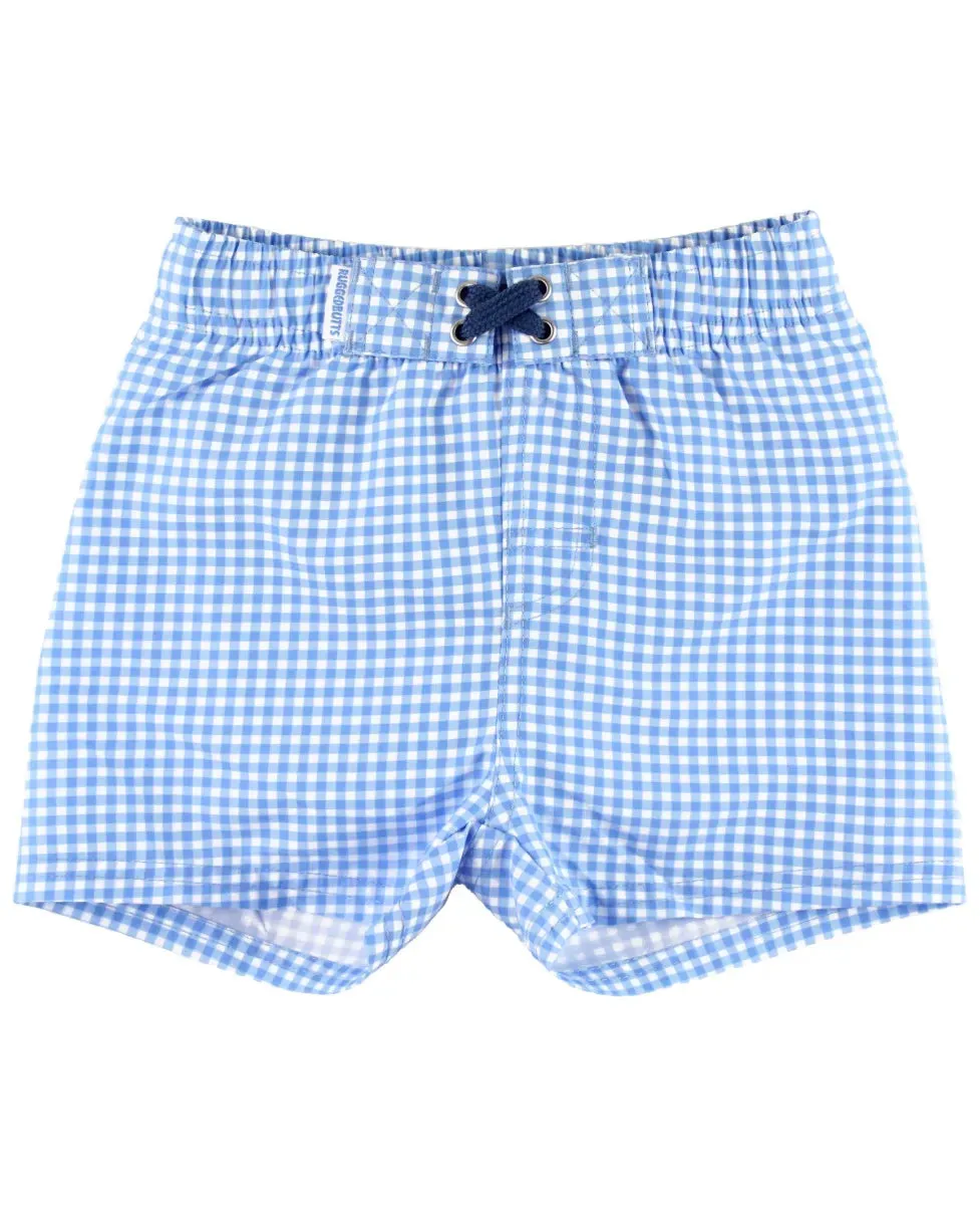 Boys Cornflower Blue Gingham Swim Trunks