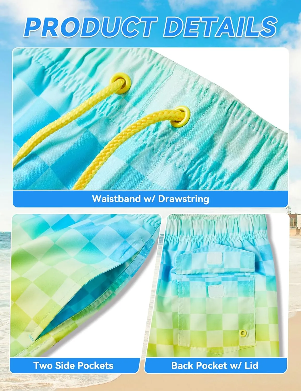 Boys Swim Trunks Quick-Dry w/Ultra Soft Jersey Lining Premium Eco Material UPF 50 