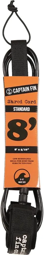 Captain Fin Shred Cord Standard Surfboard Leash - Black