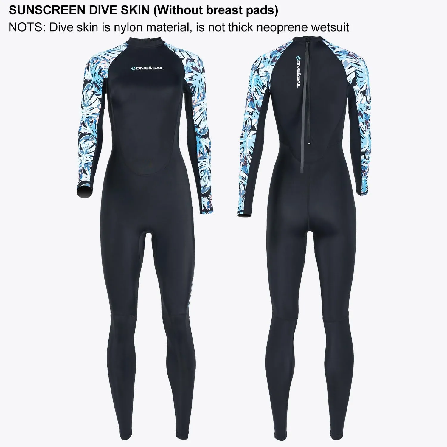 Dive Skin Full Body Rash Guard for Women Men Swimsuit Wetsuit Sport Skin Front Zipper One Piece for Diving Surfing Kayaking