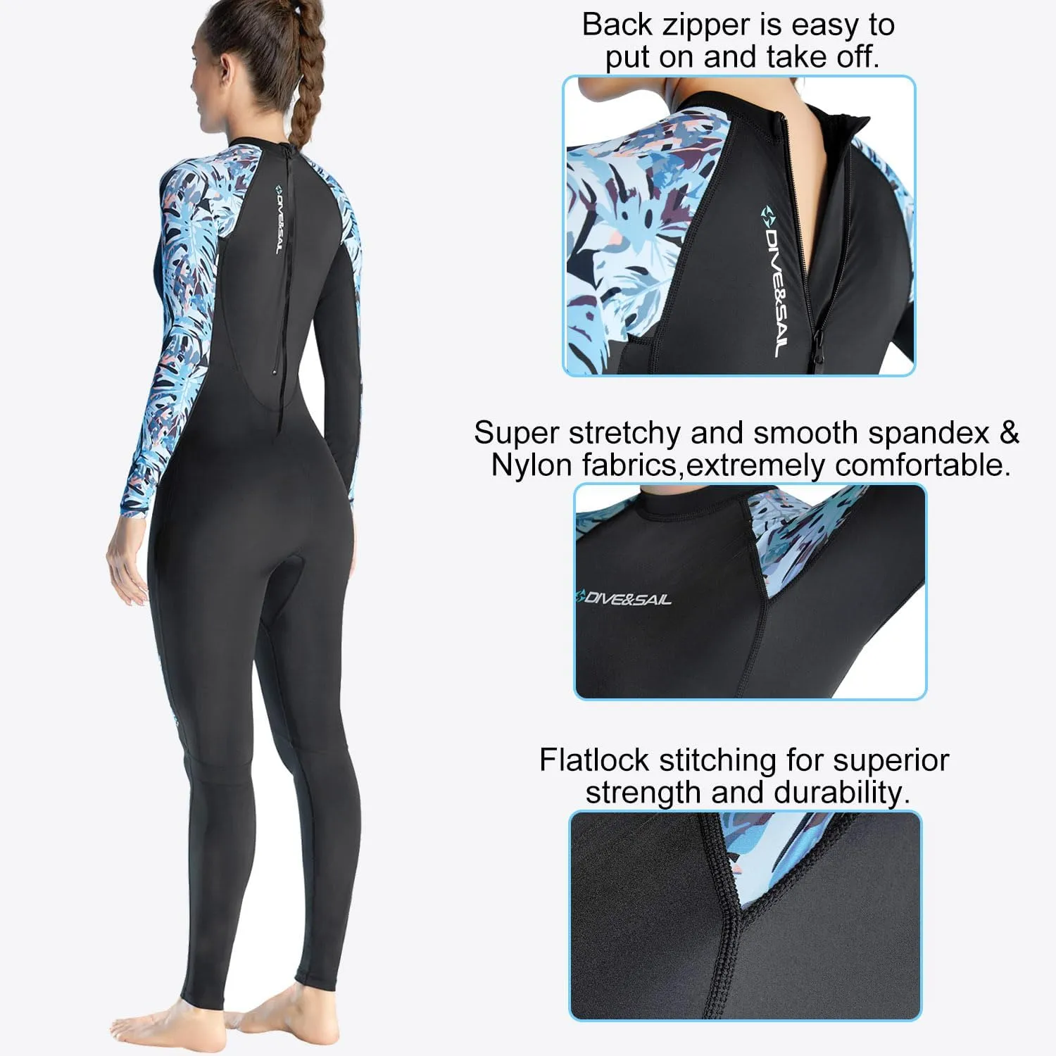 Dive Skin Full Body Rash Guard for Women Men Swimsuit Wetsuit Sport Skin Front Zipper One Piece for Diving Surfing Kayaking