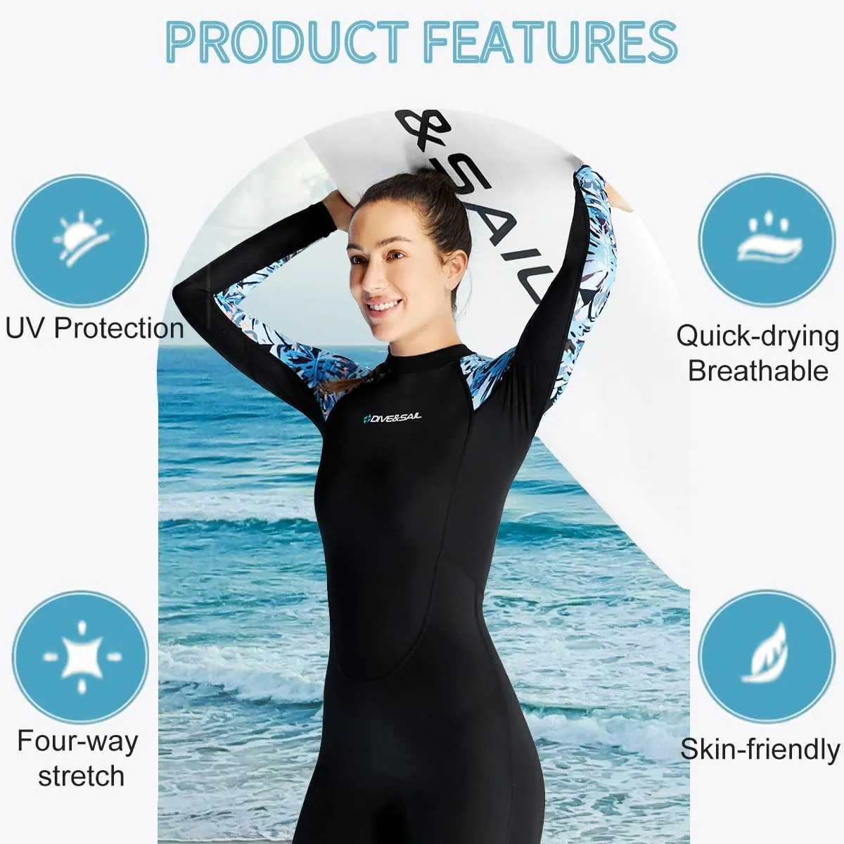 Dive Skin Full Body Rash Guard for Women Men Swimsuit Wetsuit Sport Skin Front Zipper One Piece for Diving Surfing Kayaking