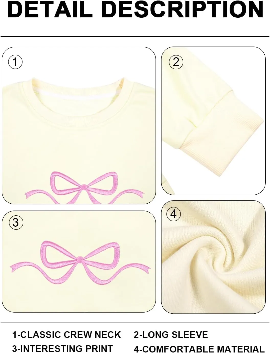 FASHGL Pink Bow Sweatshirt Womens - Sequins Coquette Sweater Casual Round Neck Pullover Sweatshirts Long Sleeve Tops