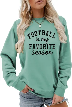 Football is My Favorite Season Sweatshirt Women Funny Letter Printed Shirts Long Sleeve Crew Neck Pullover Tops