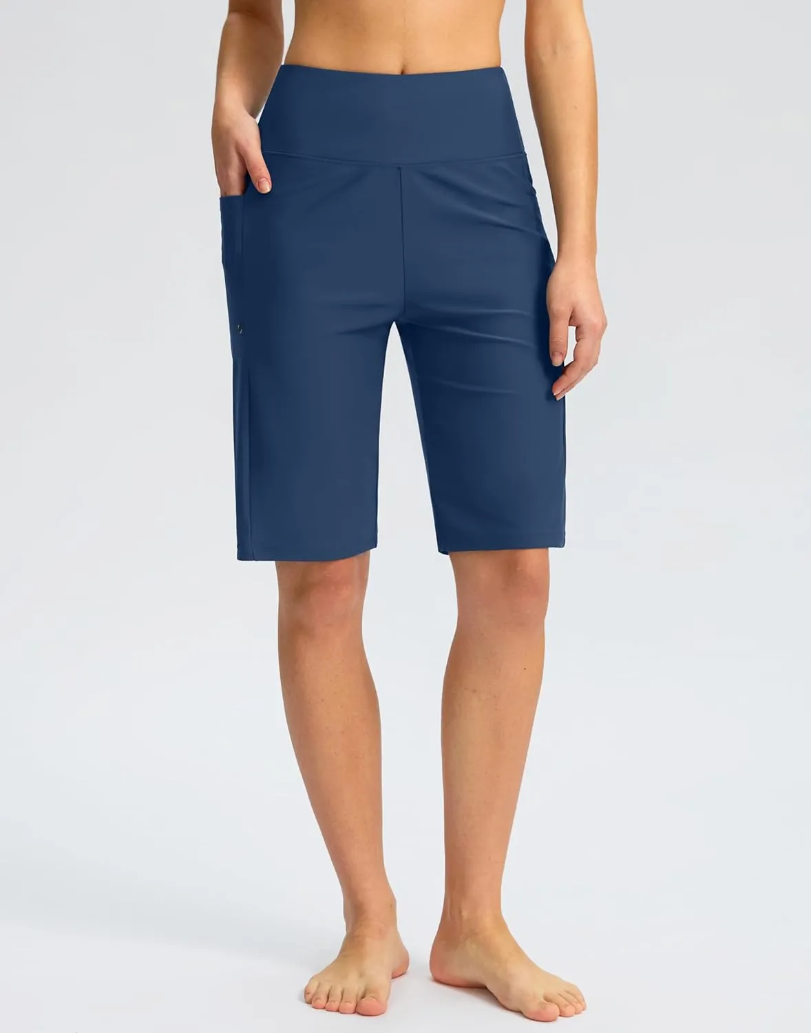G Gradual Women's 11" Long Swim Board Shorts High Waisted Knee Length Beach Swimming Shorts for Women with Pockets Liner