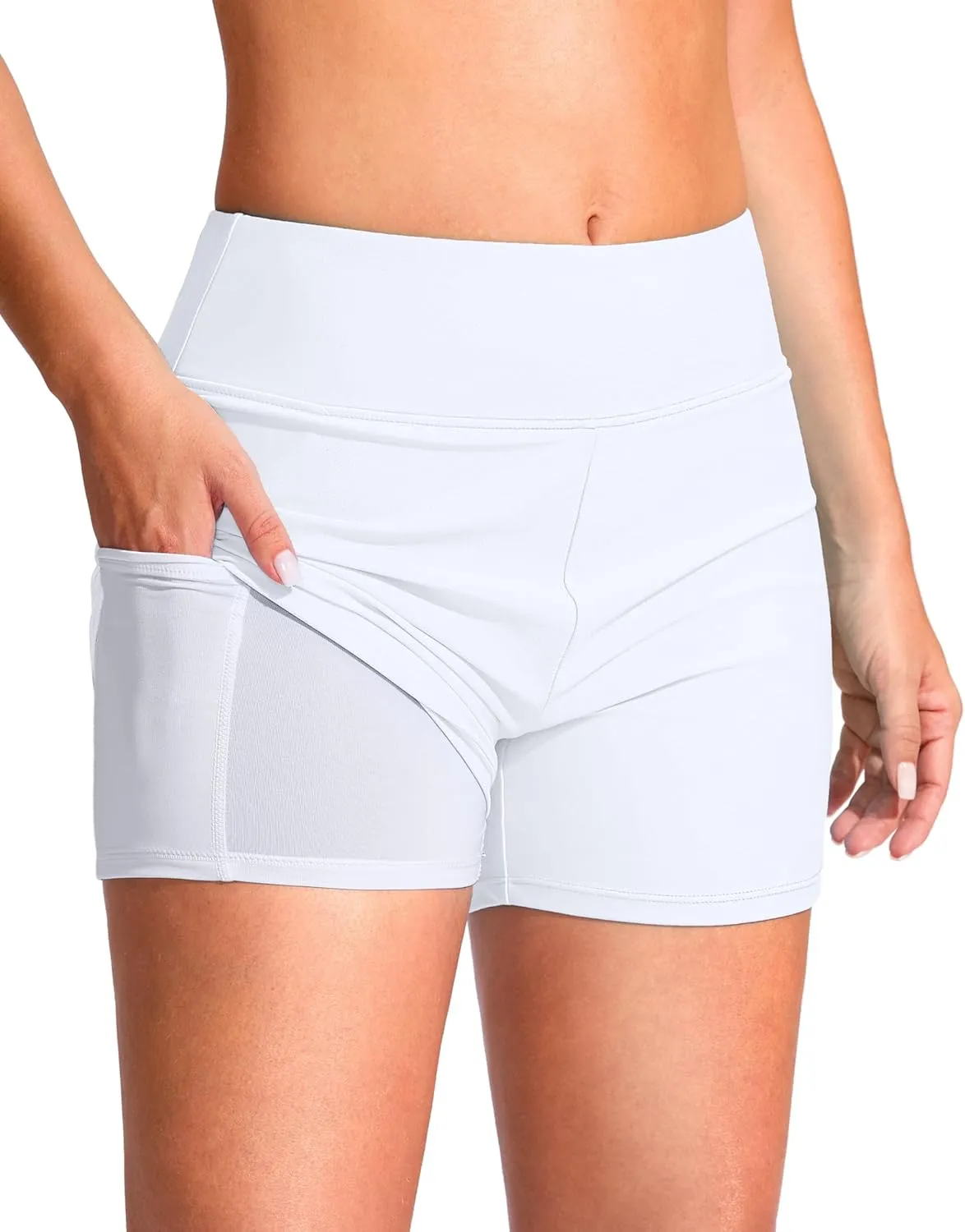 G Gradual Women's 4" Swim Board Shorts High Waisted Tummy Control Swimsuit Bathing Suit Bottoms for Women with Liner Pocket