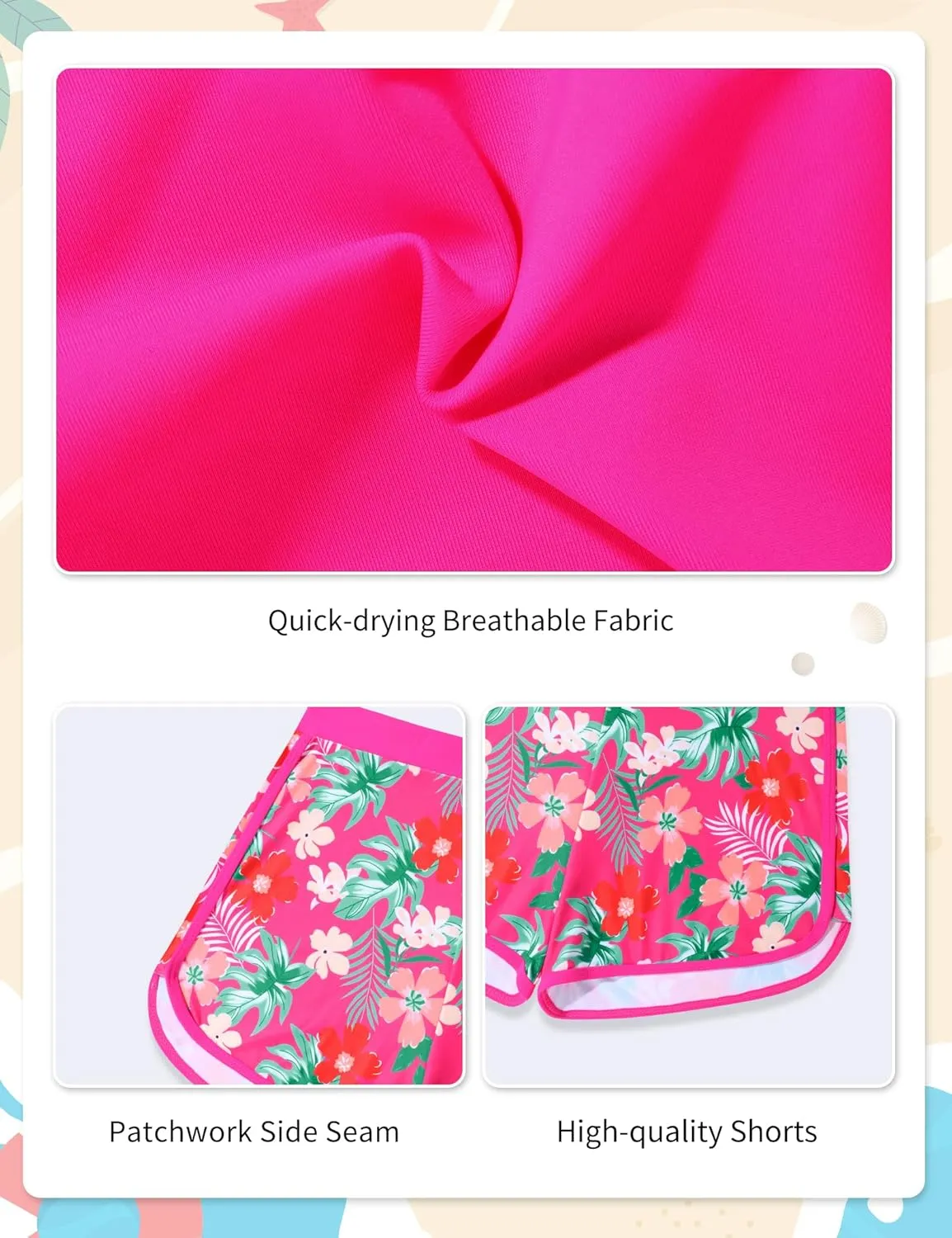 Girls Swimsuit 3 Piece Bikini Set with Shorts Tropical Floral Print Bathing Suit Girls' Swimwear 7-16T