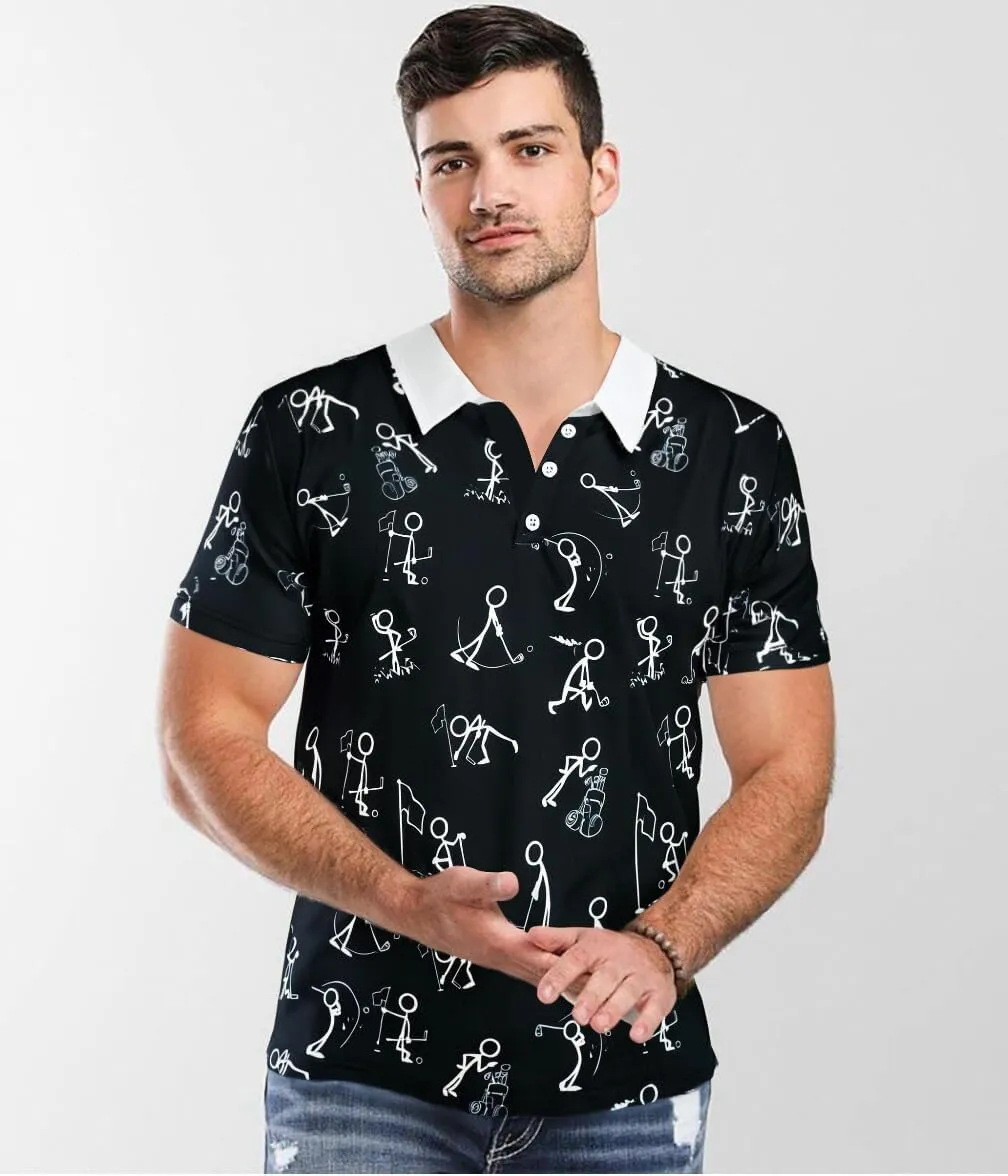 Golf Polos Shirts for Men Funny Print Short Sleeve Golf Shirt Performance Golf Polo Moisture Wicking Dry Fit Golf T-Shirts