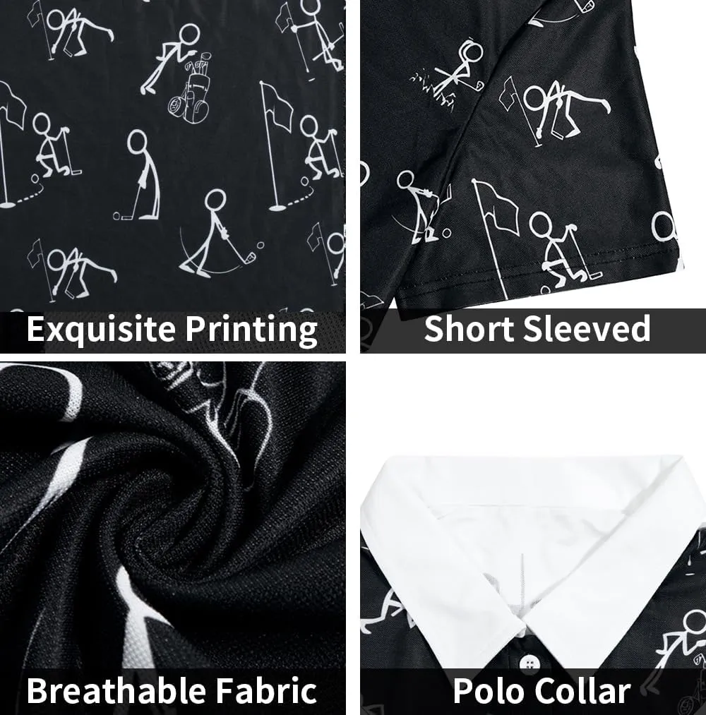 Golf Polos Shirts for Men Funny Print Short Sleeve Golf Shirt Performance Golf Polo Moisture Wicking Dry Fit Golf T-Shirts