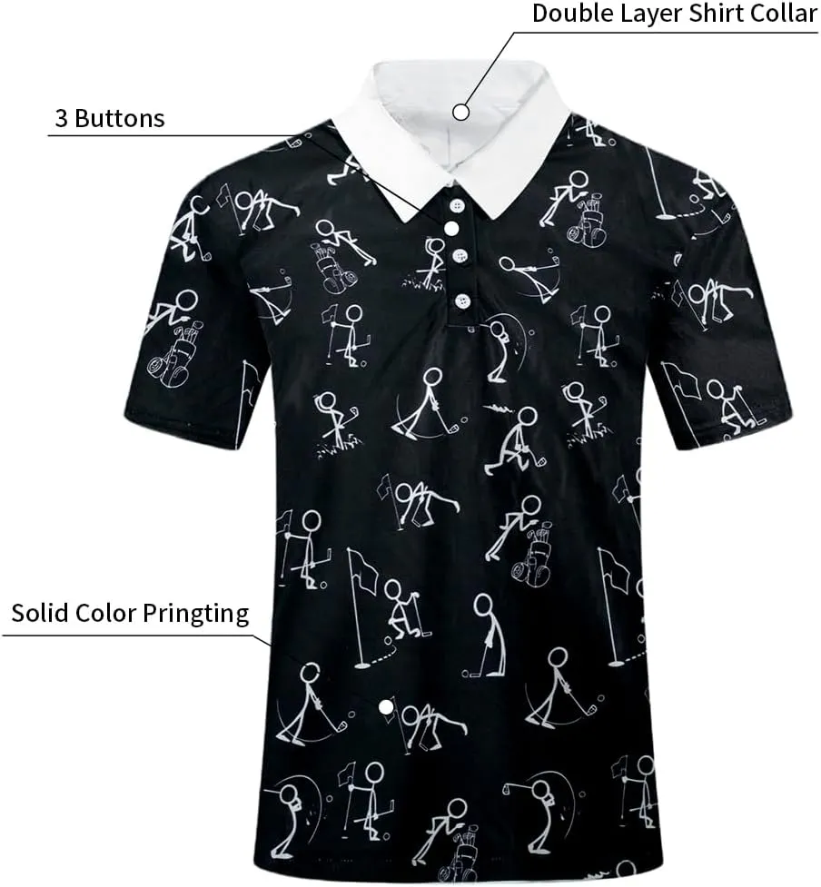 Golf Polos Shirts for Men Funny Print Short Sleeve Golf Shirt Performance Golf Polo Moisture Wicking Dry Fit Golf T-Shirts