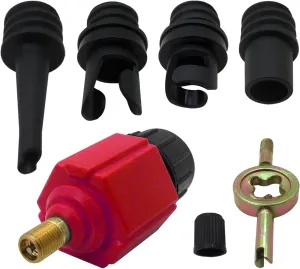 Inflatable Pump Air Valve Converter with 4 Air Valve Nozzles for Inflatable Boat, Stand Up Paddle Board, Inflatable Bed - Red