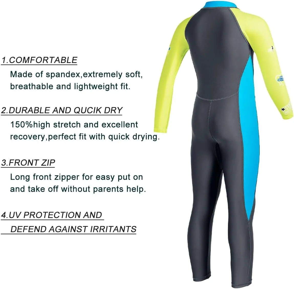Kids Full Body Swimsuit One Piece Long Sleeve Wetsuit Skin Sun Protection Sunsuit Swimwear for Boys Girls