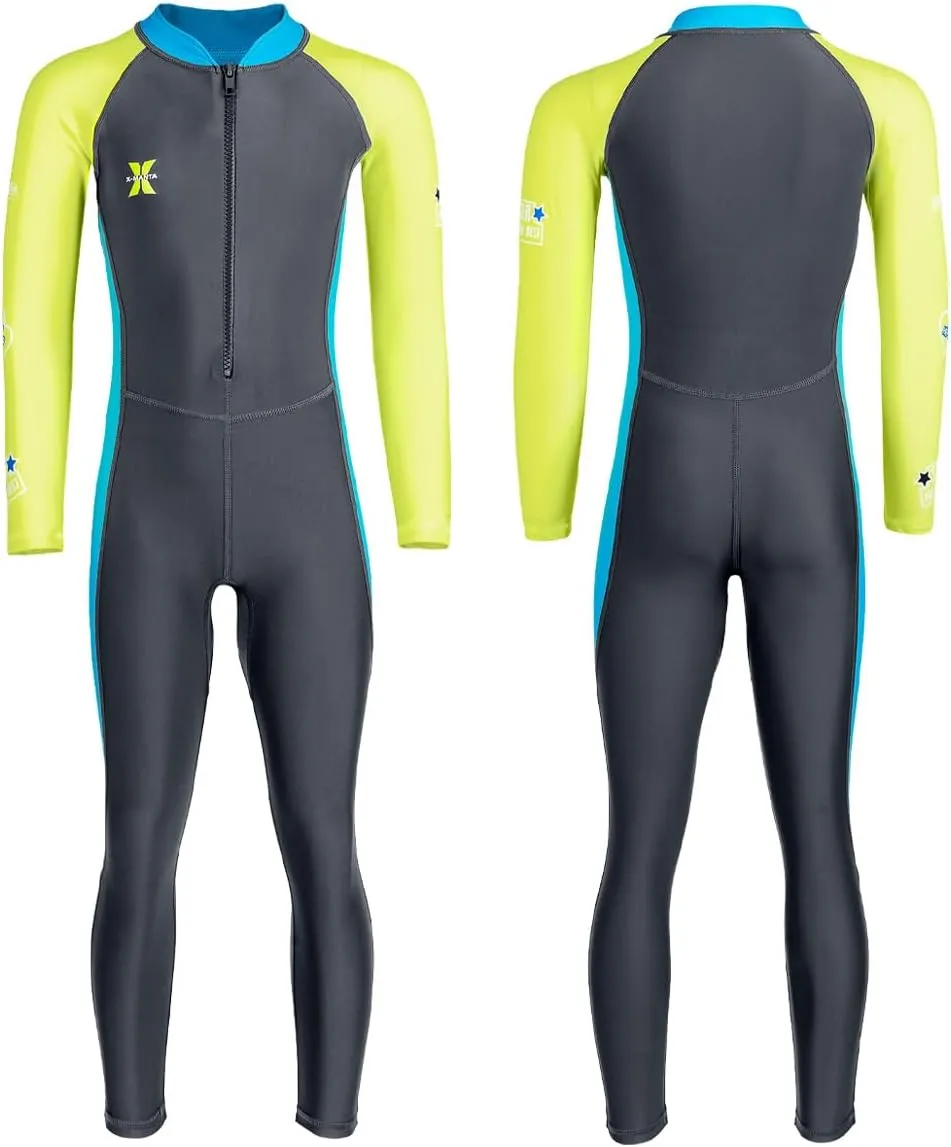 Kids Full Body Swimsuit One Piece Long Sleeve Wetsuit Skin Sun Protection Sunsuit Swimwear for Boys Girls