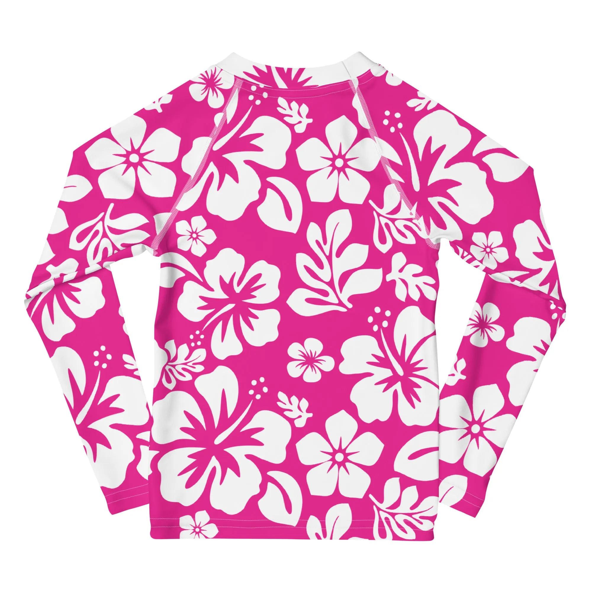 Kids Hot Pink and White Hawaiian Flowers Rash Guard