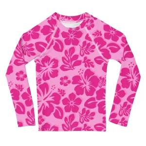 Kids Raspberry Pinks Hawaiian Flowers Rash Guard