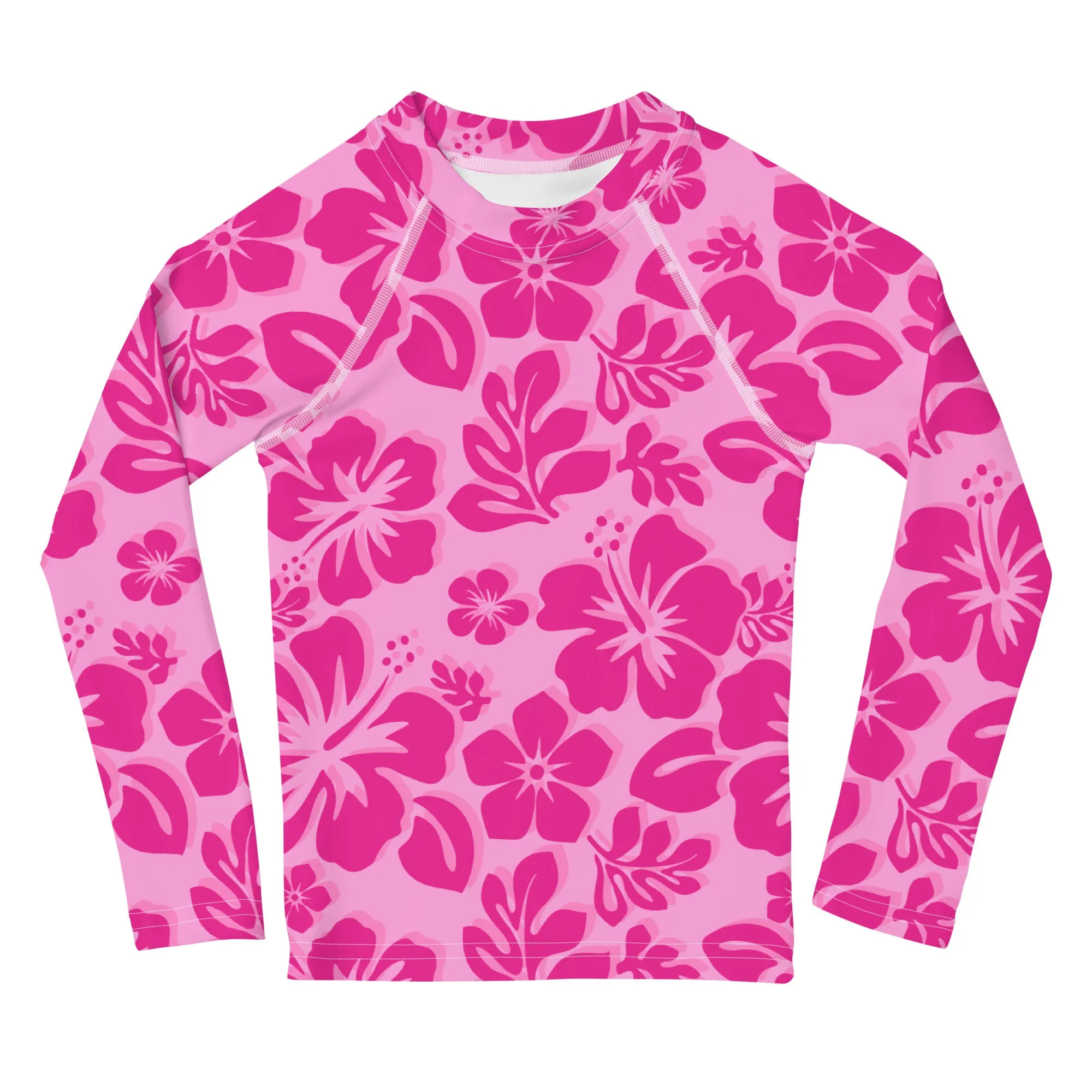 Kids Raspberry Pinks Hawaiian Flowers Rash Guard