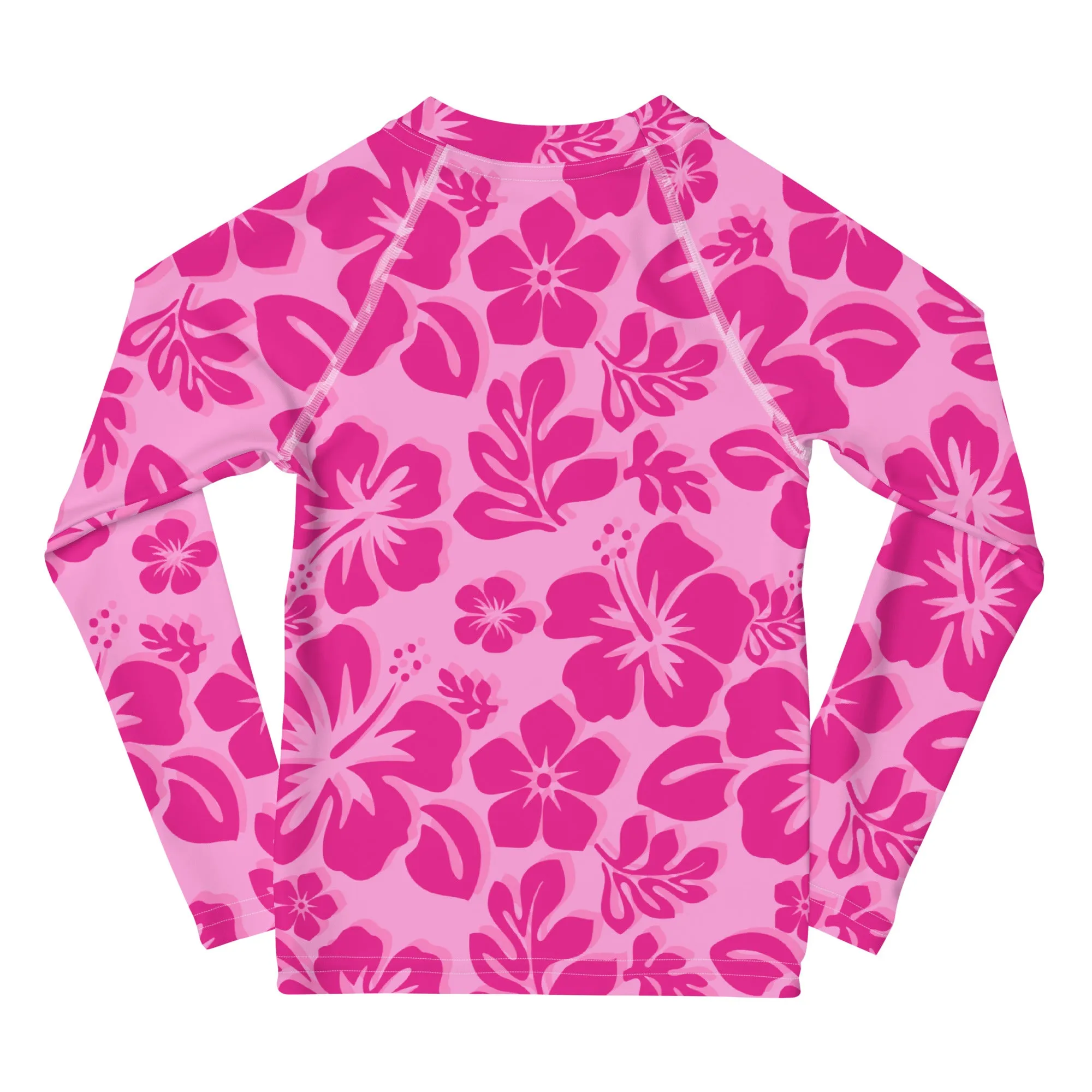 Kids Raspberry Pinks Hawaiian Flowers Rash Guard