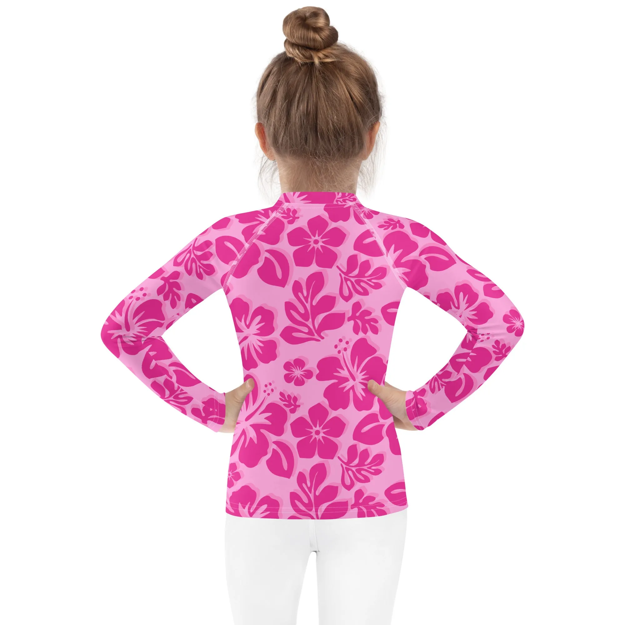 Kids Raspberry Pinks Hawaiian Flowers Rash Guard