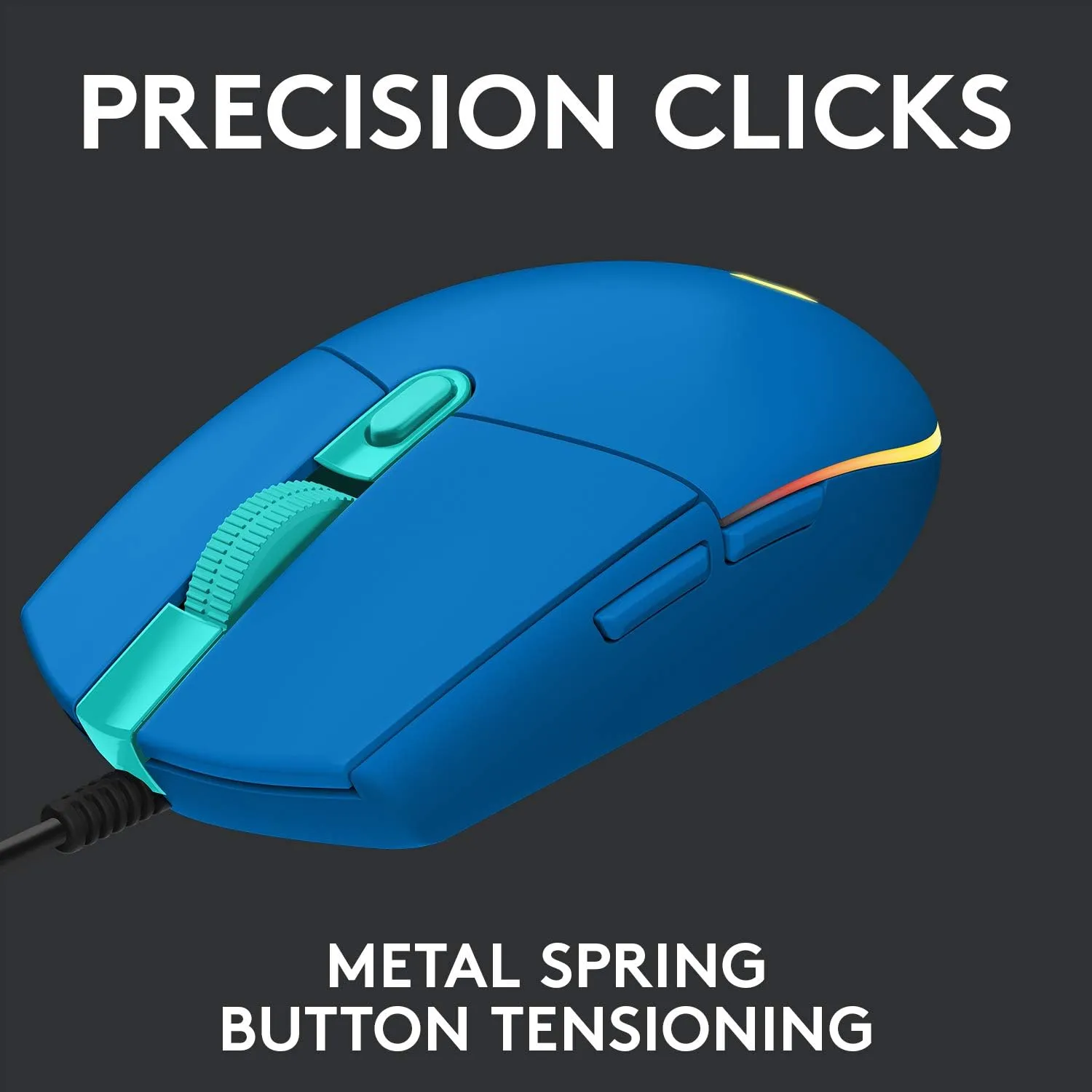 Logitech G203 Wired Gaming Mouse, 8,000 DPI, Rainbow Optical Effect LIGHTSYNC RGB, 6 Programmable Buttons, On-Board Memory, Screen Mapping, PC/Mac Computer and Laptop Compatible - Blue