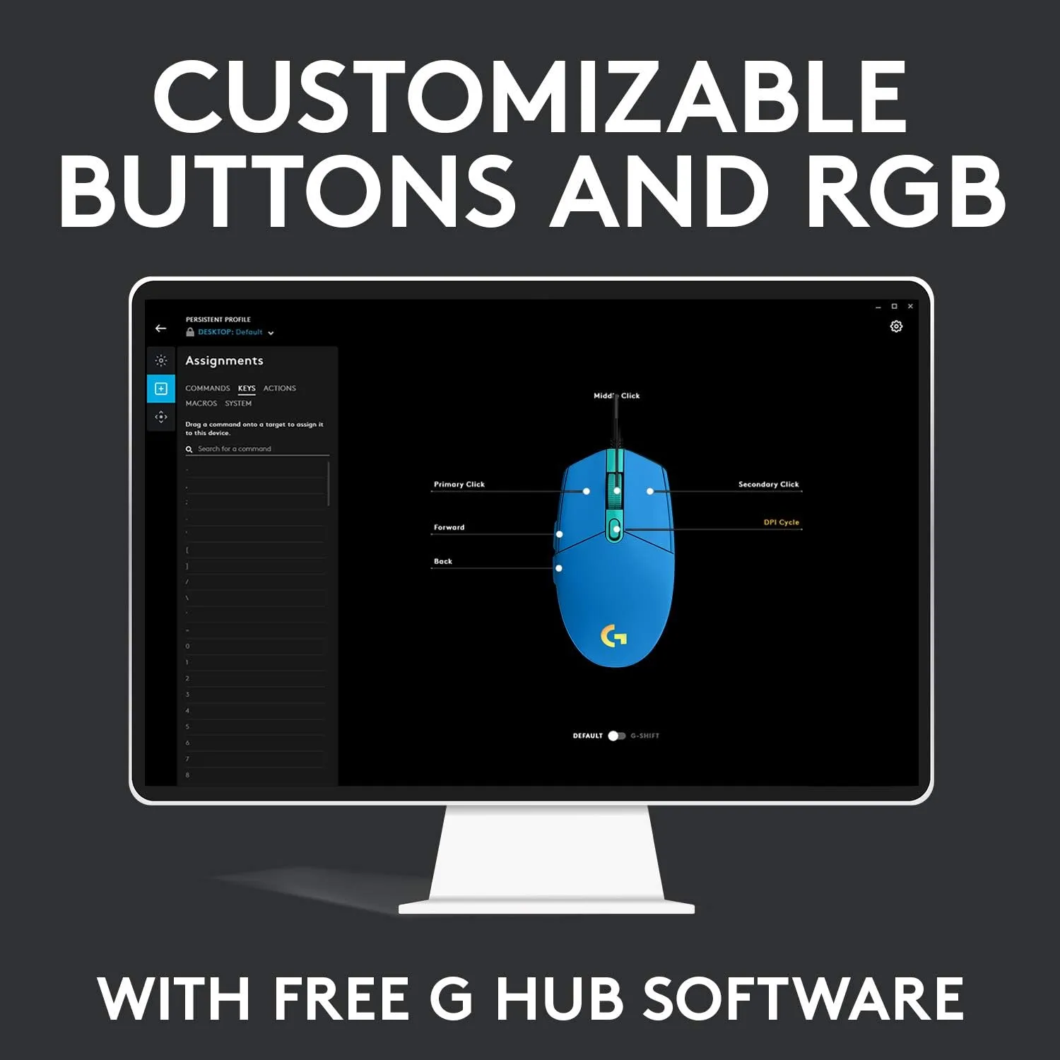 Logitech G203 Wired Gaming Mouse, 8,000 DPI, Rainbow Optical Effect LIGHTSYNC RGB, 6 Programmable Buttons, On-Board Memory, Screen Mapping, PC/Mac Computer and Laptop Compatible - Blue