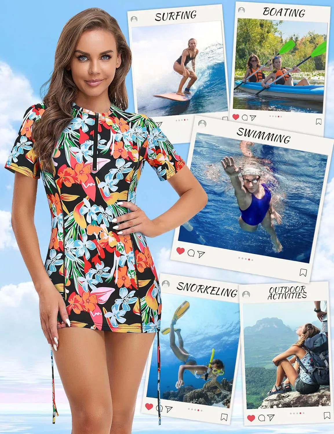 LURANEE Womens Short Sleeve Rash Guard Shirts UPF 50  Side Adjustable Wetsuit Swimsuit Top S-XXL
