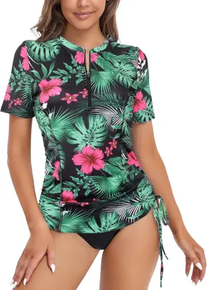 LURANEE Womens Short Sleeve Rash Guard Shirts UPF 50  Side Adjustable Wetsuit Swimsuit Top S-XXL