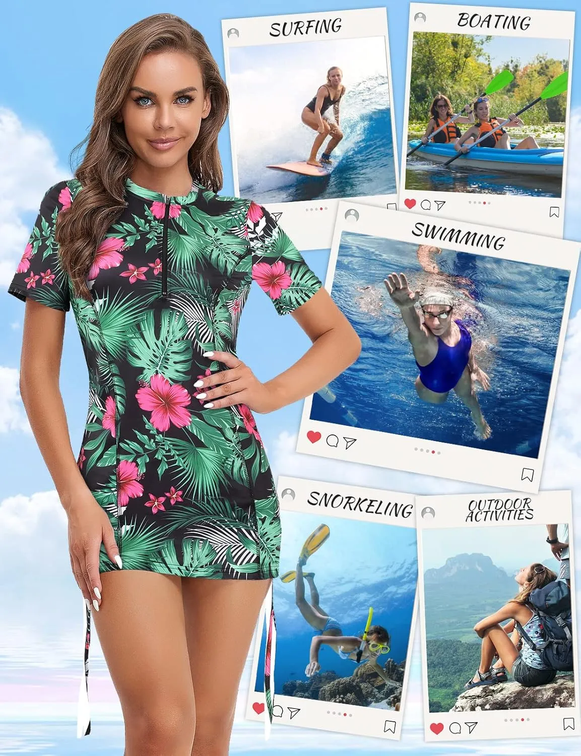 LURANEE Womens Short Sleeve Rash Guard Shirts UPF 50  Side Adjustable Wetsuit Swimsuit Top S-XXL