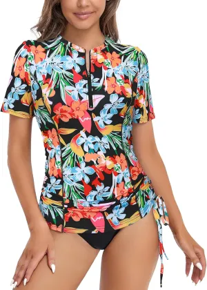 LURANEE Womens Short Sleeve Rash Guard Shirts UPF 50  Side Adjustable Wetsuit Swimsuit Top S-XXL