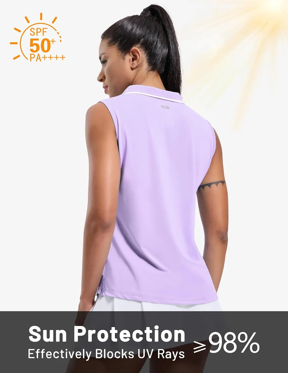 MIER Women's Sleeveless Golf Polo Shirts Dry Fit Collared Tank Tops V Neck Ribbed Athletic Tennis Shirt, Moisture Wicking
