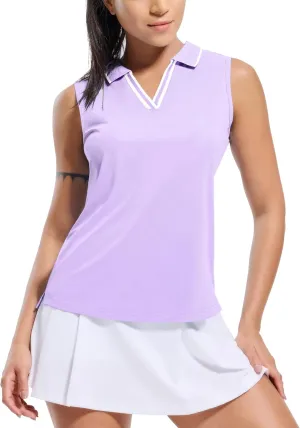 MIER Women's Sleeveless Golf Polo Shirts Dry Fit Collared Tank Tops V Neck Ribbed Athletic Tennis Shirt, Moisture Wicking