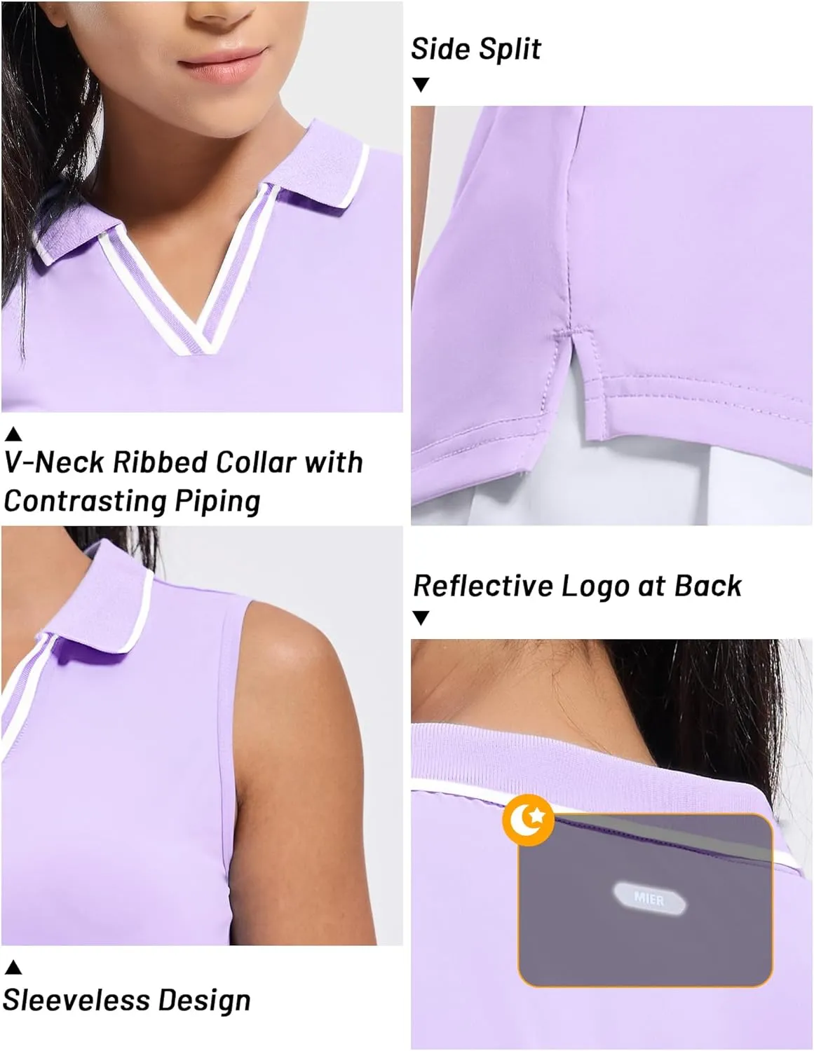 MIER Women's Sleeveless Golf Polo Shirts Dry Fit Collared Tank Tops V Neck Ribbed Athletic Tennis Shirt, Moisture Wicking