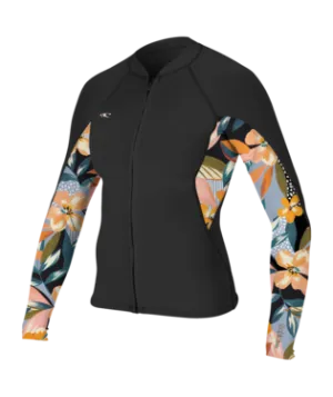 O'Neill Bahia Full Zip 1/0.5 mm Women's Wetsuit Jacket - Black/Demi Floral