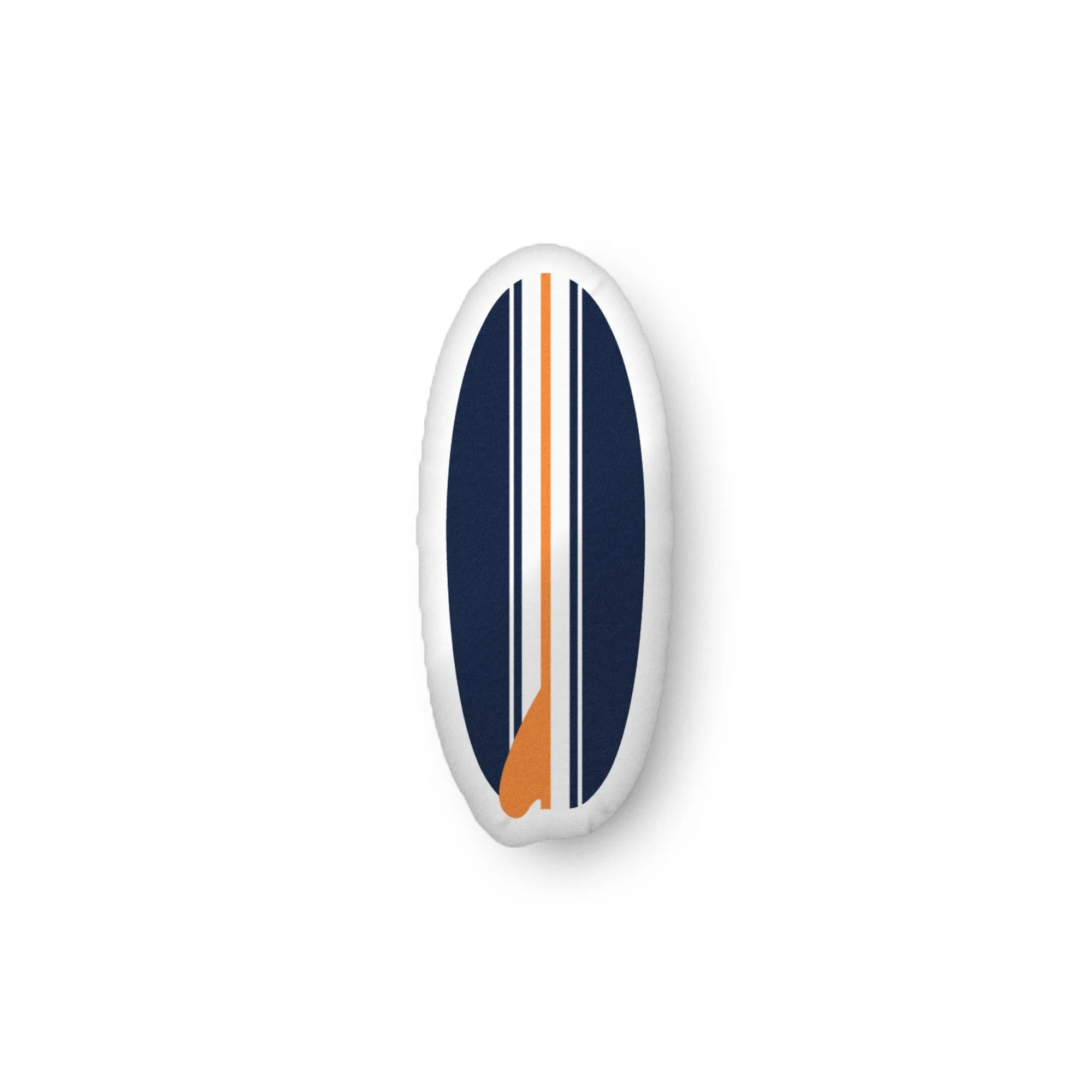 Orange, White and Navy Blue Surfboard Shaped Throw Pillow