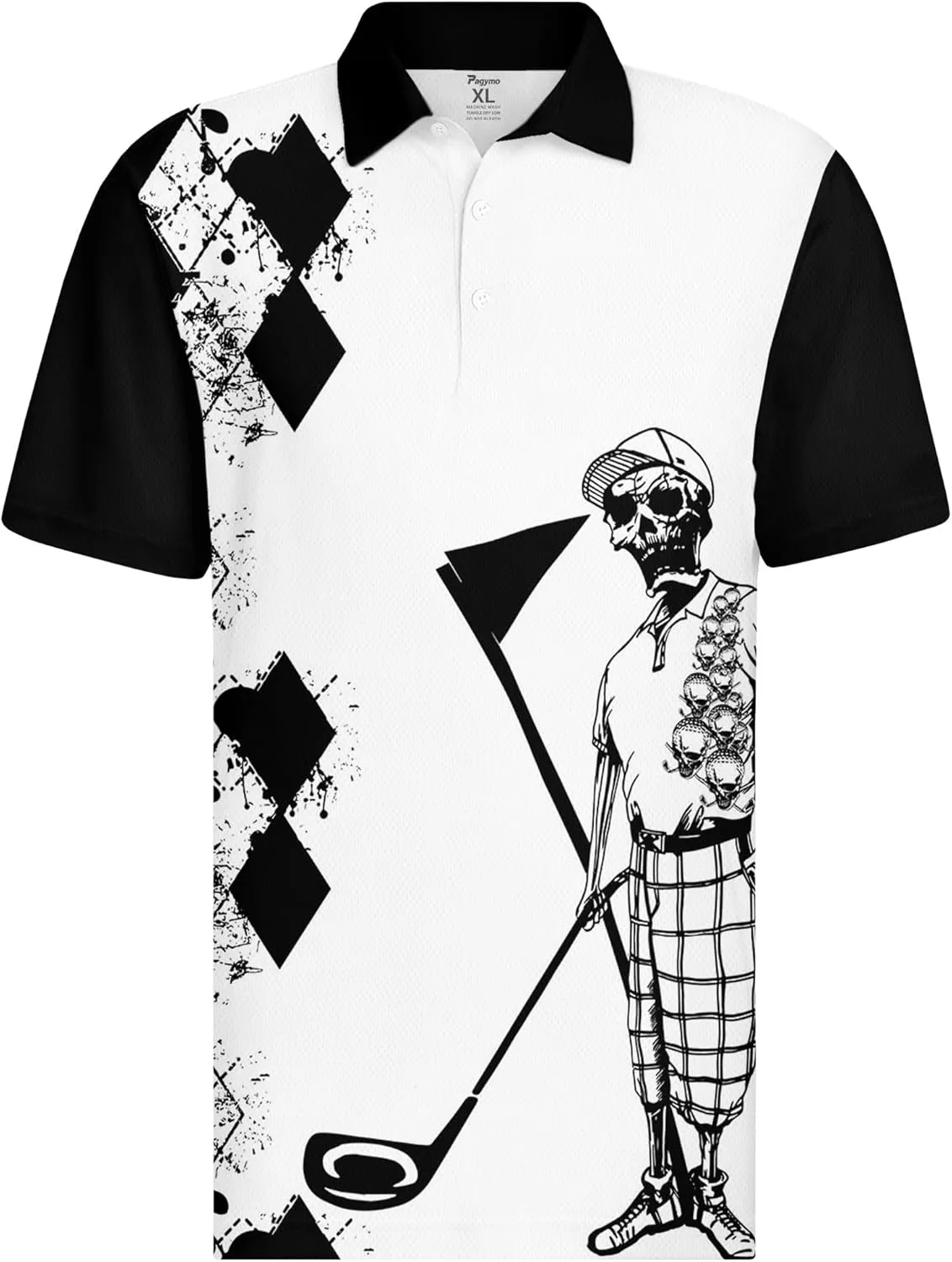 PAGYMO Funny Golf Shirts for Men Crazy Print Moisture Wicking Performance Short Sleeve Athletic Mens Polo Shirt