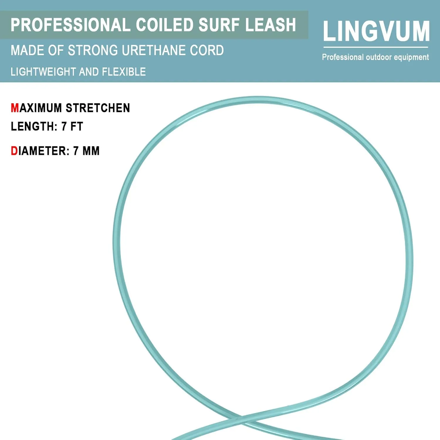 Premium Surfboard Leash, 6/7/8/9/10 ft, Straight Surf Board Leashes, 7mm Legrope Strap for Shortboard, Longboard