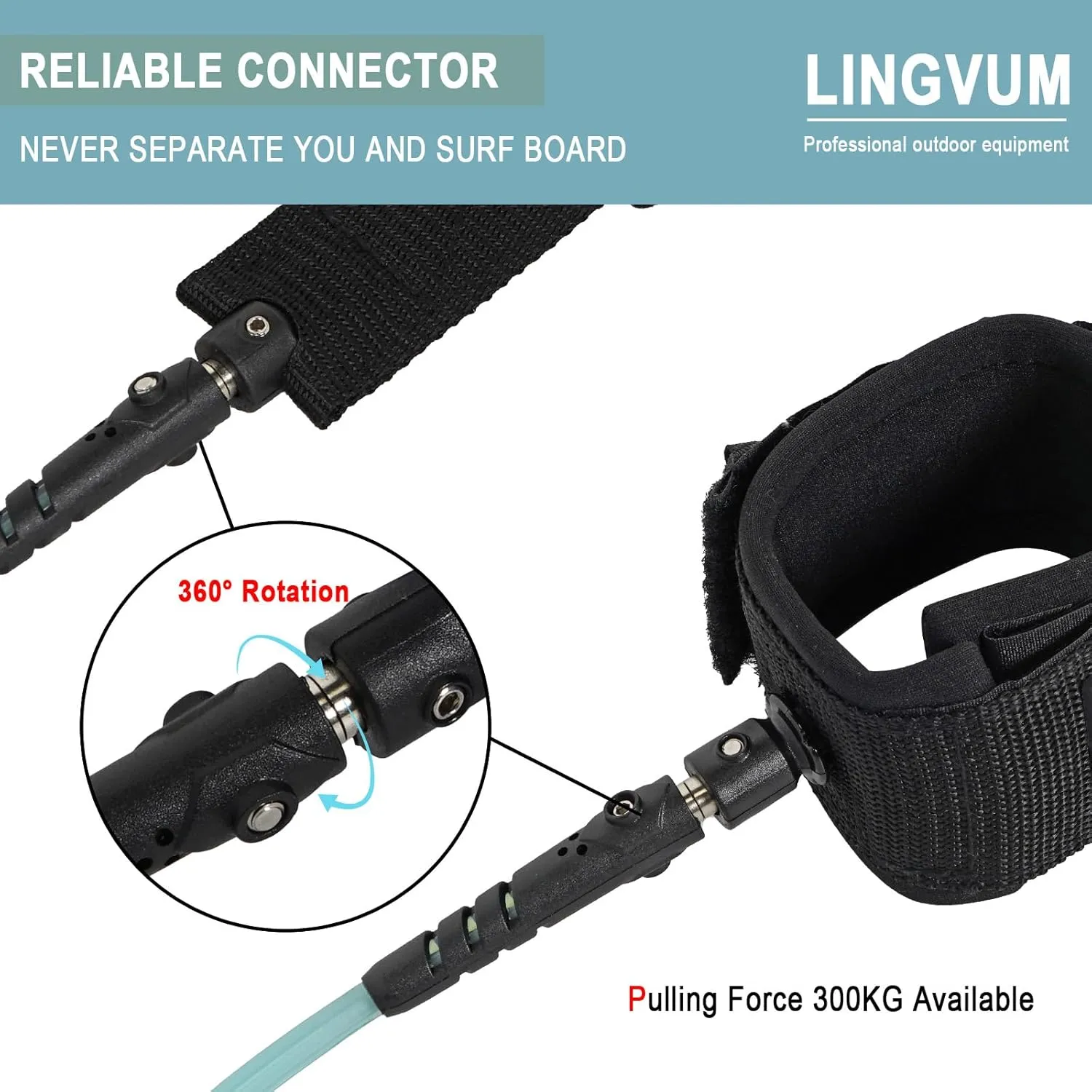 Premium Surfboard Leash, 6/7/8/9/10 ft, Straight Surf Board Leashes, 7mm Legrope Strap for Shortboard, Longboard