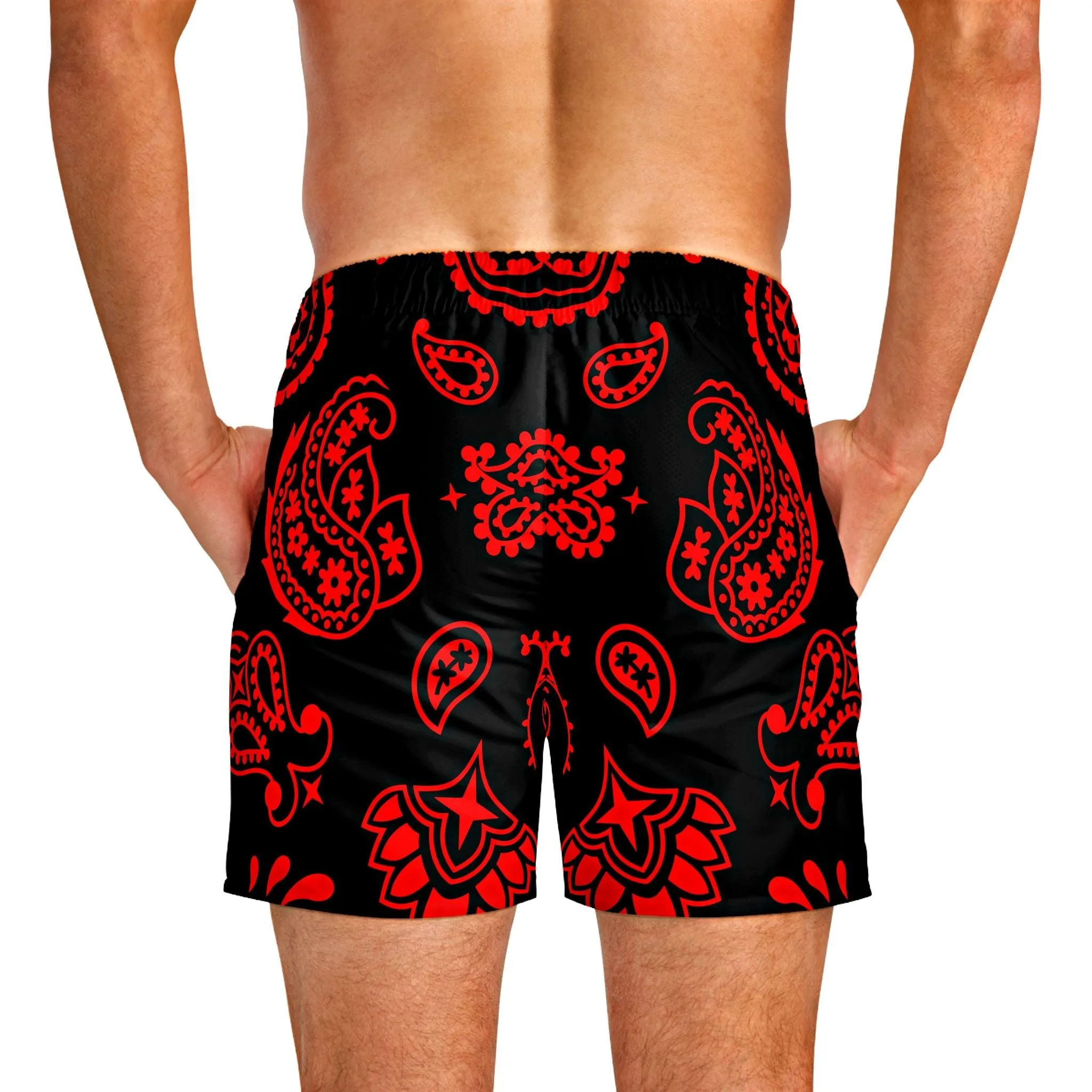 Red Paisley Swim Trunks For Men